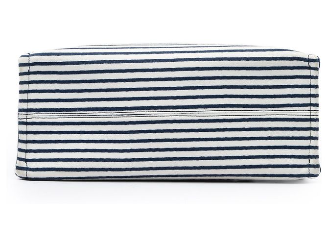 Céline Celine Cabas Thais Tote en toile rayée Triomphe blanc Large - vue 3