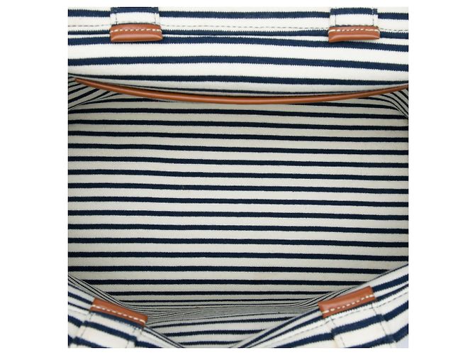 Céline Celine Cabas Thais Tote en toile rayée Triomphe blanc Large - vue 4