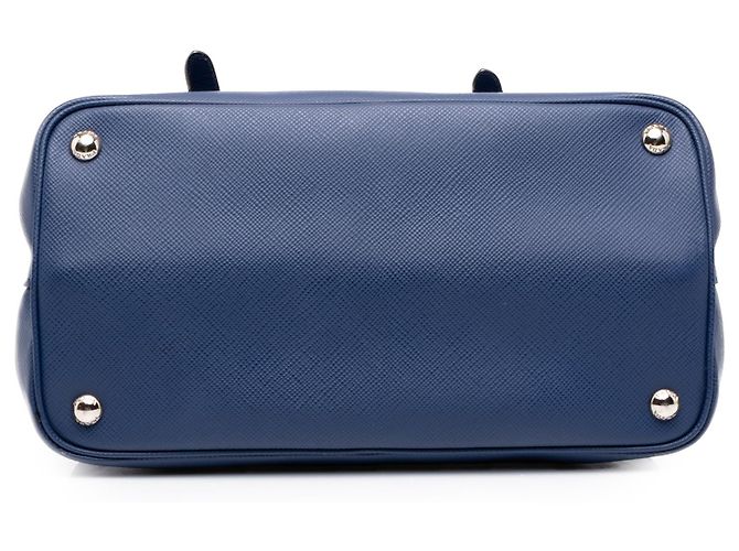 Prada Blue Medium Saffiano Cuir Double Turnlock Satchel Tasche - Ansicht 3