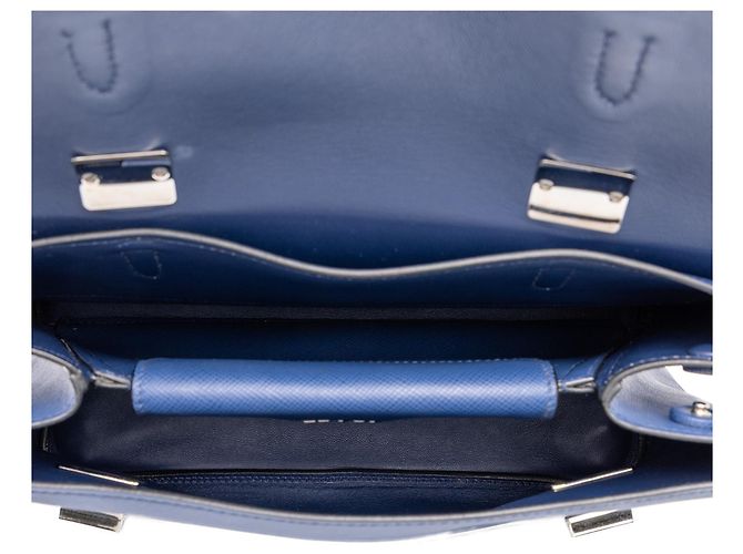 Prada Blue Medium Saffiano Cuir Double Turnlock Satchel Tasche - Ansicht 4