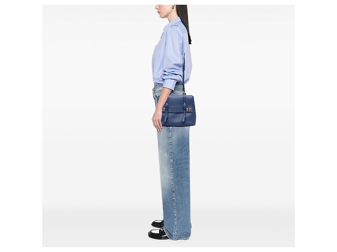 Prada Blue Medium Saffiano Cuir Double Turnlock Satchel Tasche - Ansicht 6