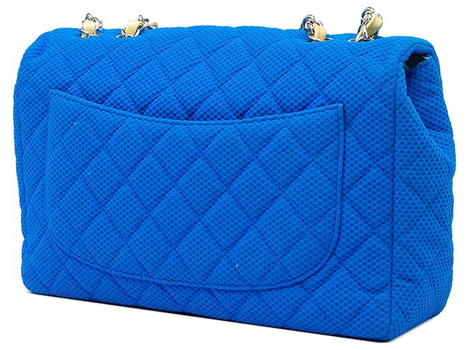 Chanel Blue Jumbo Classic Perforated Jersey Single Flap - vista 2