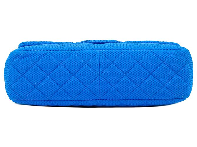 Chanel Blue Jumbo Classic Perforated Jersey Single Flap - vista 3