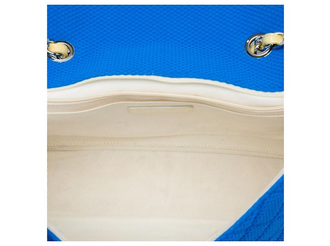 Chanel Blue Jumbo Classic Perforated Jersey Single Flap - vista 4