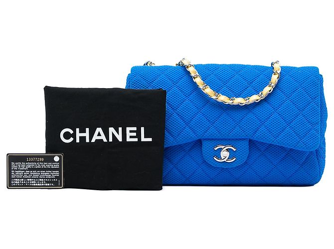 Chanel Blue Jumbo Classic Perforated Jersey Single Flap - vista 6