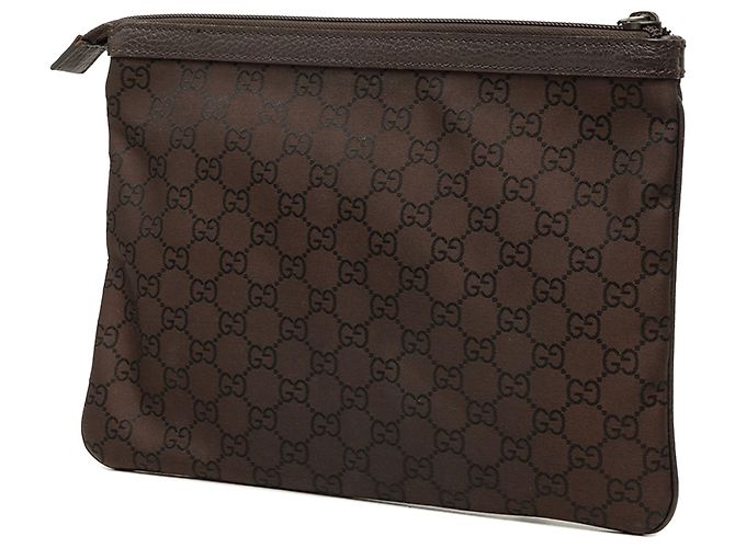 Clutch Gucci in nylon GG marrone con zip superiore - vista 2