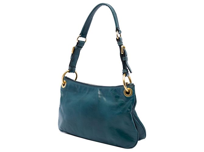 Sac à épaule Prada Blue Vitello Shine - vue 2