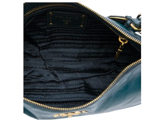 Sac à épaule Prada Blue Vitello Shine - vue 4