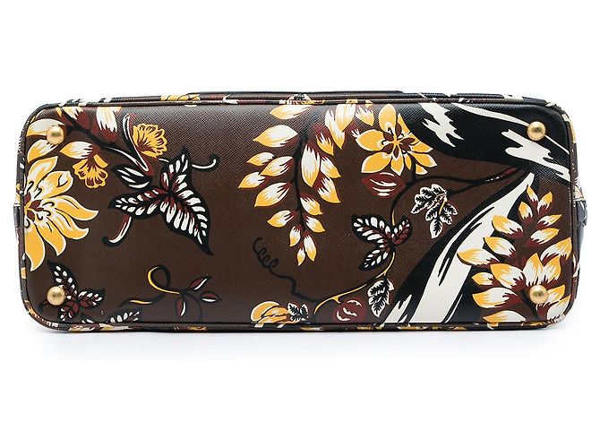 Prada Brown Large Saffiano Lux Floral Print Promenade Satchel mit Fronttasche - Ansicht 3