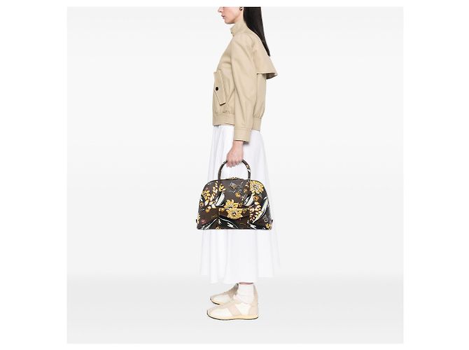 Prada Brown Large Saffiano Lux Floral Print Promenade Satchel mit Fronttasche - Ansicht 5