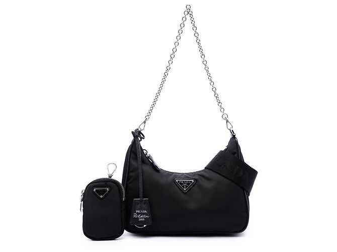 Bolsa Prada Re Edition 2005 em Tessuto preto com acabamentos em Saffiano Mini - vista 7