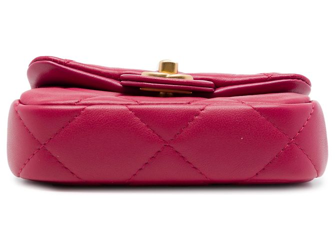 Portacarte Lady Chanel in vitello matelassé rosa con manico superiore e catena - vista 3
