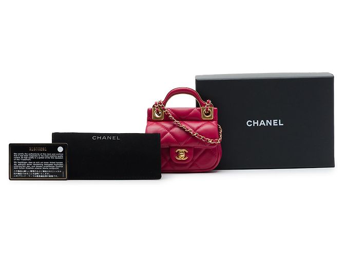 Portacarte Lady Chanel in vitello matelassé rosa con manico superiore e catena - vista 7