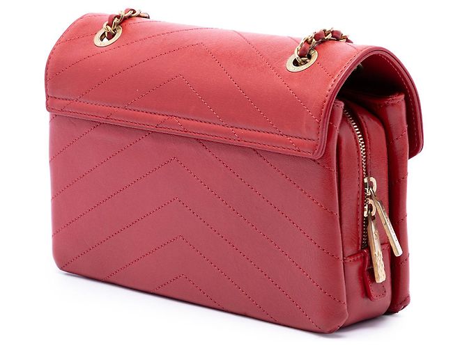 Chanel Red Small Chevron Lambskin Stitched Envelope Flap - vista 2
