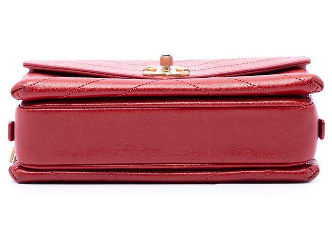 Chanel Red Small Chevron Lambskin Stitched Envelope Flap - vista 3