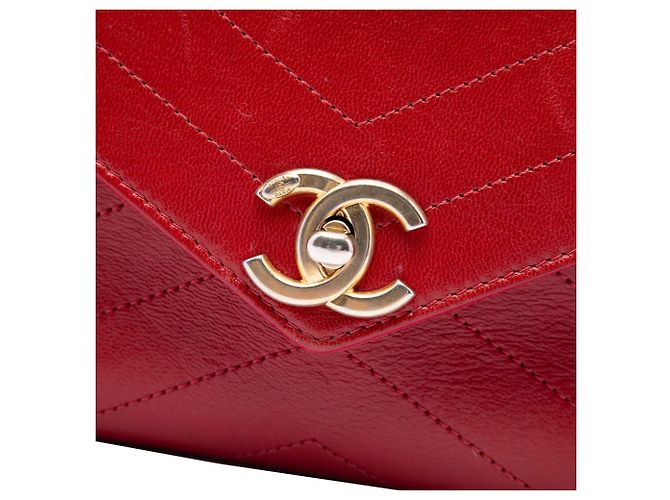 Chanel Red Small Chevron Lambskin Stitched Envelope Flap - vista 5
