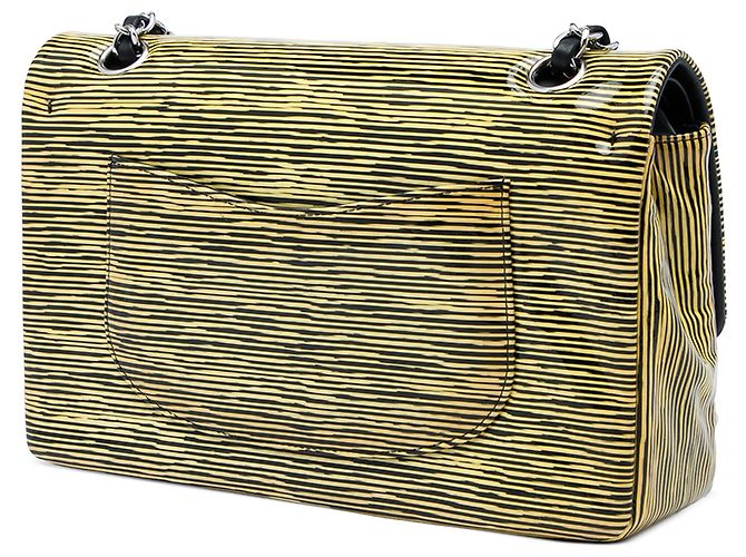 Chanel Yellow Medium Classic Patent Striped Double Flap - Ansicht 2