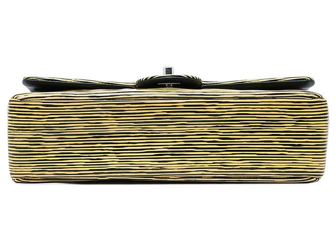 Chanel Yellow Medium Classic Patent Striped Double Flap - Ansicht 3