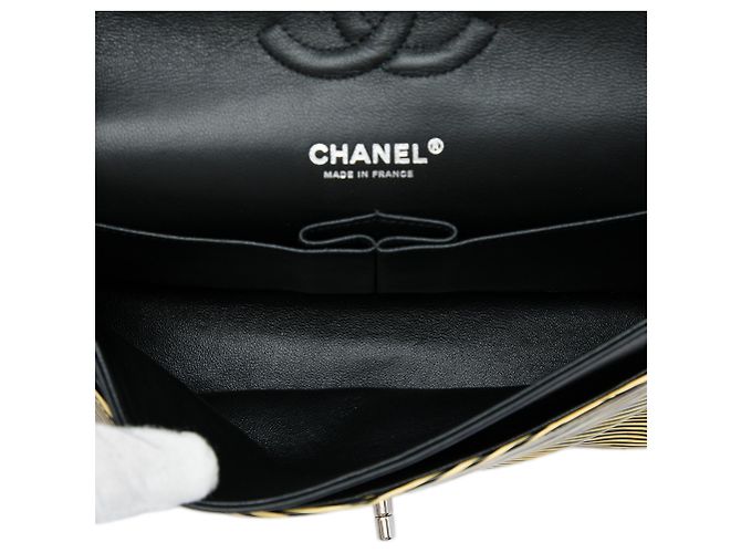 Chanel Yellow Medium Classic Patent Striped Double Flap - Ansicht 4