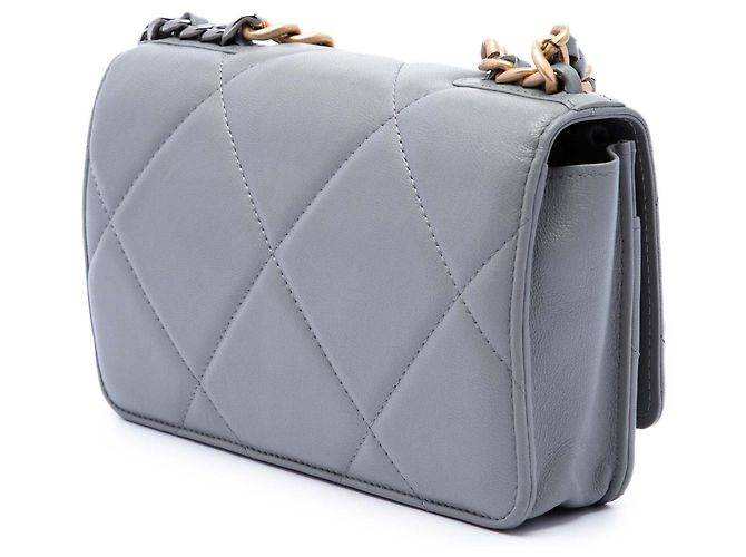 Wallet On Chain Chanel Cartera con cadena 19 de piel de cordero acolchada gris - vista 2