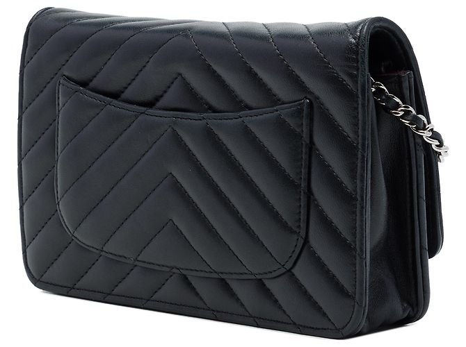 Cartera Chanel Black CC Chevron Lambskin Wallet On Chain - vista 2
