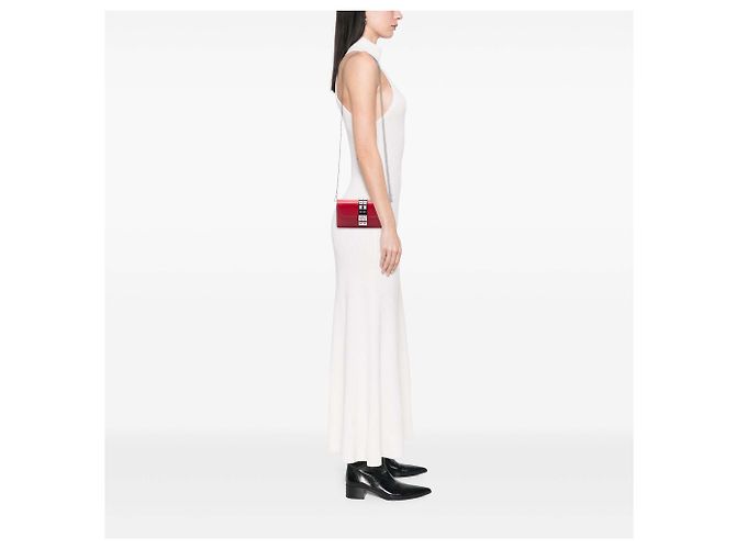 Clutch Elektra Prada in pelle di vitello rossa con borchie e catena - vista 6