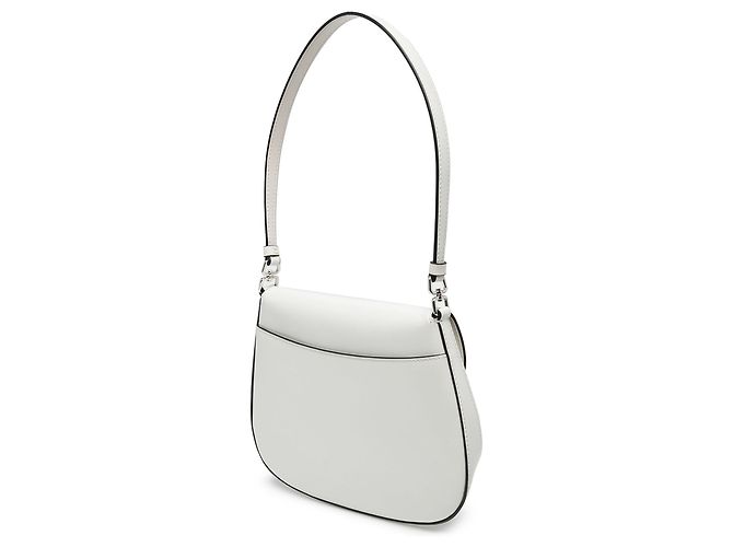 Prada Cleo Schultertasche mit Klappe aus weißem Spazzolato-Leder - Ansicht 2