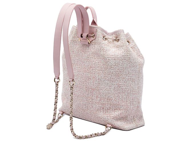 Mochila Chanel Deauville de tweed rosa con cordón - vista 2