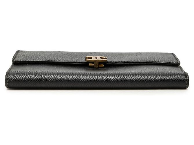 Portafoglio lungo con patta Chanel CC in pelle di vitello nera - vista 3