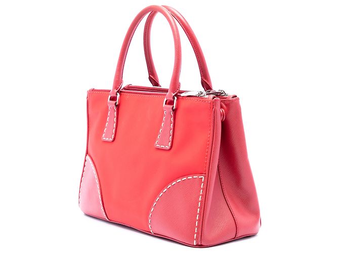 Bolsa Prada Galleria Double Zip em Tessuto e Saffiano Stitch, Vermelha, Medium - vista 2