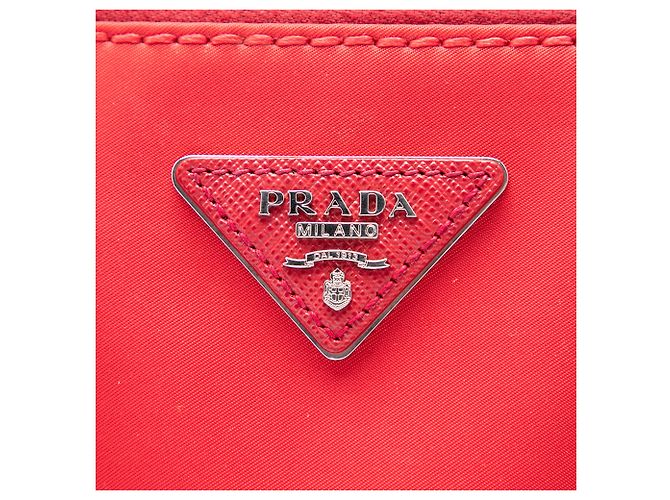 Bolsa Prada Galleria Double Zip em Tessuto e Saffiano Stitch, Vermelha, Medium - vista 5