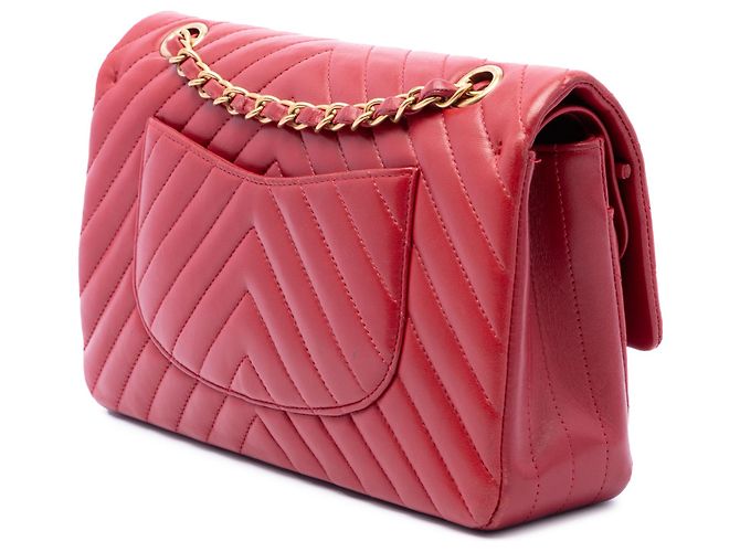 Chanel Red Medium Classic Chevron Lambskin Double Flap - vista 2