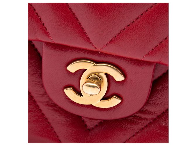 Chanel Red Medium Classic Chevron Lambskin Double Flap - vista 5