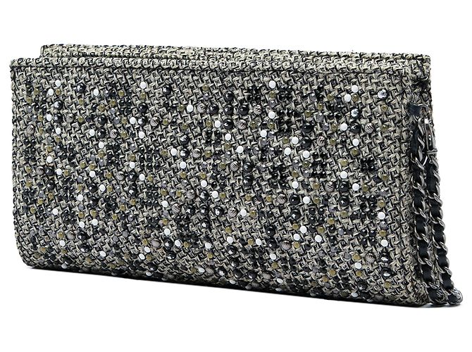 Pochette Wristlet Chanel Black Monochrome Tweed Embellished Mineral Nights - vista 2