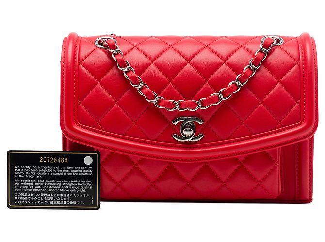 Chanel Red Large Quilted Lambskin Geometric Flap - vista 7
