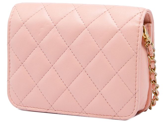 Chanel Mini Pearl Crush Clutch On Chain aus rosa Lammleder - Ansicht 2