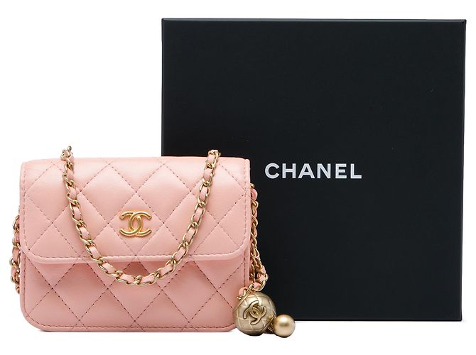 Chanel Mini Pearl Crush Clutch On Chain aus rosa Lammleder - Ansicht 6