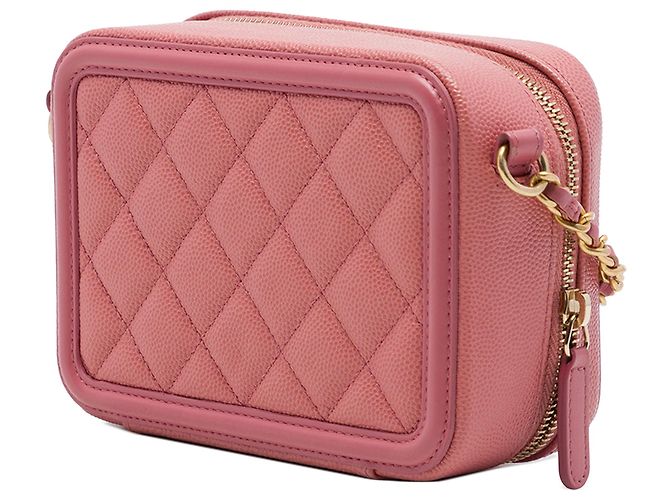 Clutch Vanity Chanel Rosa Caviar CC Filigree com Corrente - vista 2