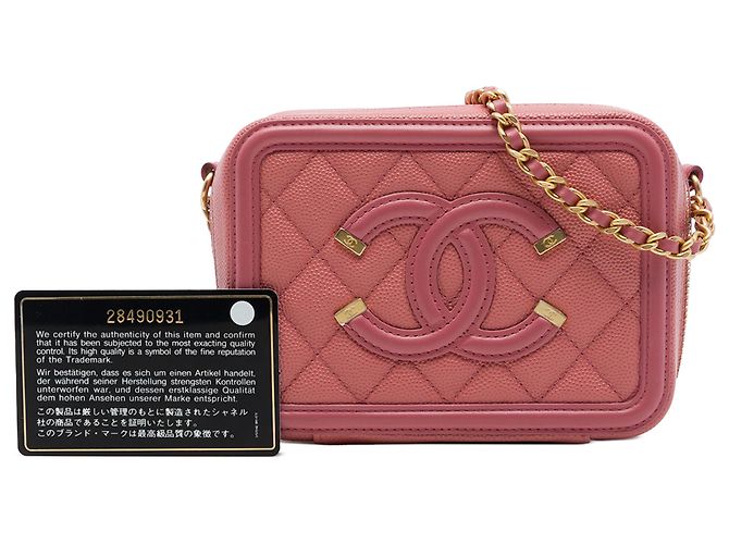 Clutch Vanity Chanel Rosa Caviar CC Filigree com Corrente - vista 7