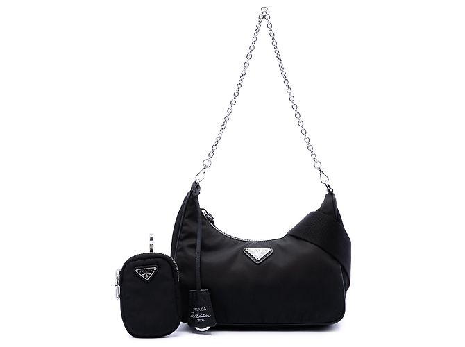 Prada Bolso Satchel Re Edition 2005 de Tessuto con Bordes de Saffiano Negro Mini - vista 7
