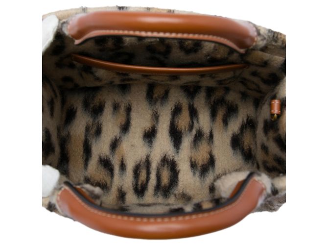 Céline Celine Beige Small Leopard Print Felt Cuir Triomphe Cabas Thais Satchel - vista 4