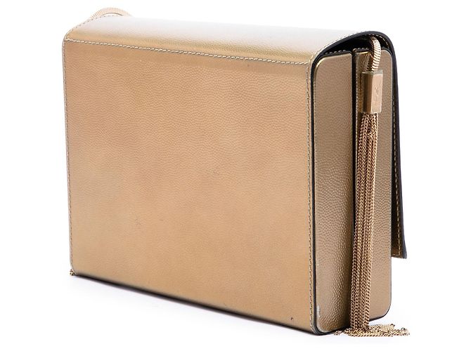 Autre Marque Saint Laurent Gold Small Metallic Grain de Poudre Monogram Kate Box Chain Crossbody - vista 2