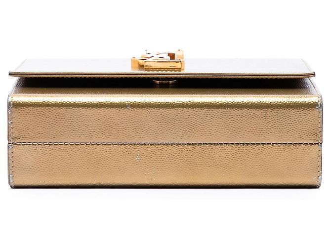 Autre Marque Saint Laurent Gold Small Metallic Grain de Poudre Monogram Kate Box Chain Crossbody - vista 3