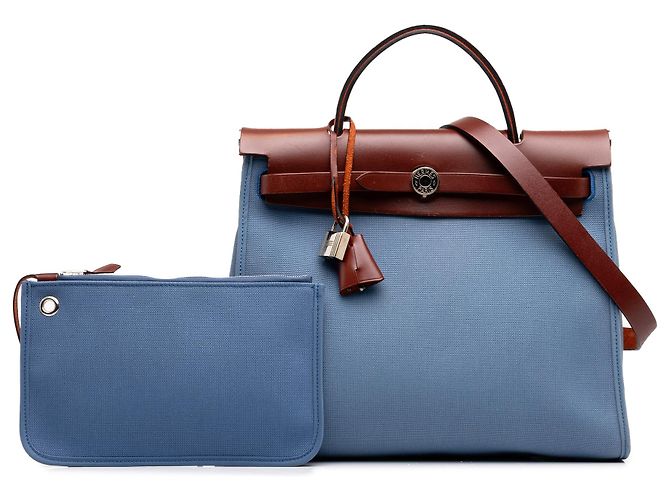 Hermès Blue Toile Herbag Zip 31 - vista 7