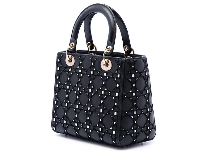 Lady Dior Dior en cuir de veau Cannage noir taille Medium, ornée de perles et de strass - vue 2