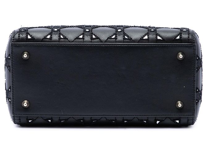 Lady Dior Dior en cuir de veau Cannage noir taille Medium, ornée de perles et de strass - vue 3