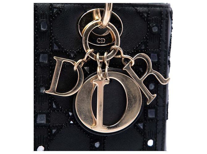 Lady Dior Dior en cuir de veau Cannage noir taille Medium, ornée de perles et de strass - vue 5