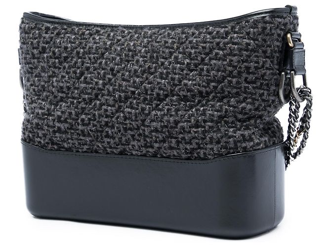Borsa a tracolla Gabrielle Chanel Medium in tweed nero e vitello - vista 2