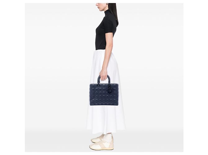 Dior Blue Large Ultra Matte Calfskin Cannage Lady Dior - vista 6