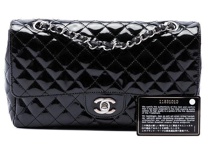 Chanel Black Medium Quilted Patent Secret Label Flap - vue 7